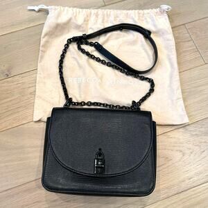 Rebecca Minkoff Love Too Black Leather Crossbody Bag–Chain Strap Shoulder Purse